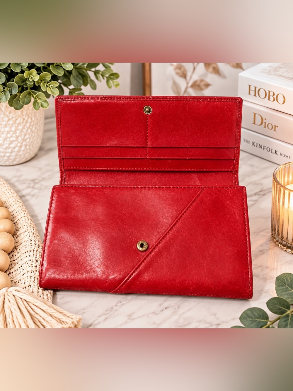❤️ HOBO Red Leather Continental Wallet- #1036